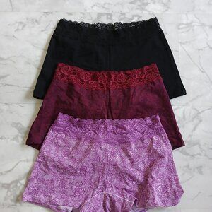 3 pk Women's Lace Top Boy Short Panties Large